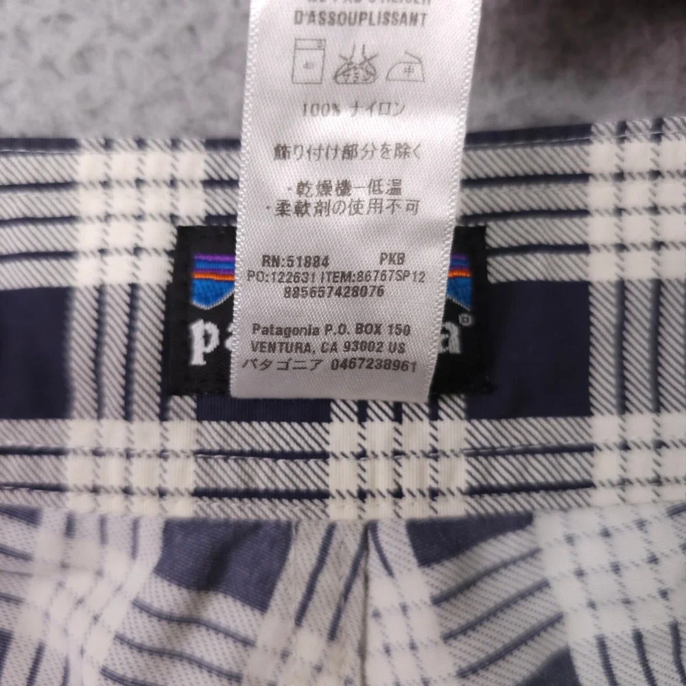 Patagonia Minimalist Wavefarer Board Shorts Men 36 Blue Plaid Swim Trunks Beach
